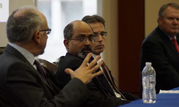 Presenters discussing Pakistan media use. L-R: William Bell, Rajesh Srinivasan, Bruce Sherman, Chris Stewart