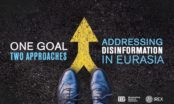 promotional graphic for event titled One goal, two approaches: Addressing disinformation in Eurasia