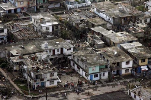 Aerial view from destroyed houses