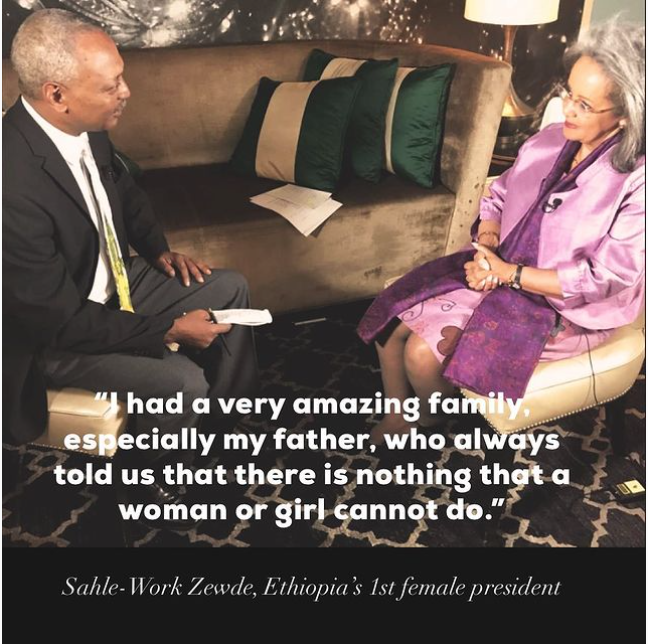 VOA Amharic reporter Solomon Abate interviews Ethiopia’s first female president Sahle-Work Zewde